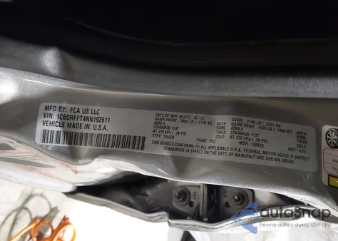 2022 Ram 1500 Big Horn 4X4 5'7 Box z USA, uszkodzony, nr VIN 1C6SRFFT4NN192611